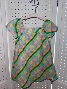 Crown & Ivy Rainbow Plaid Flutter Sleeve Dress - Size 12M